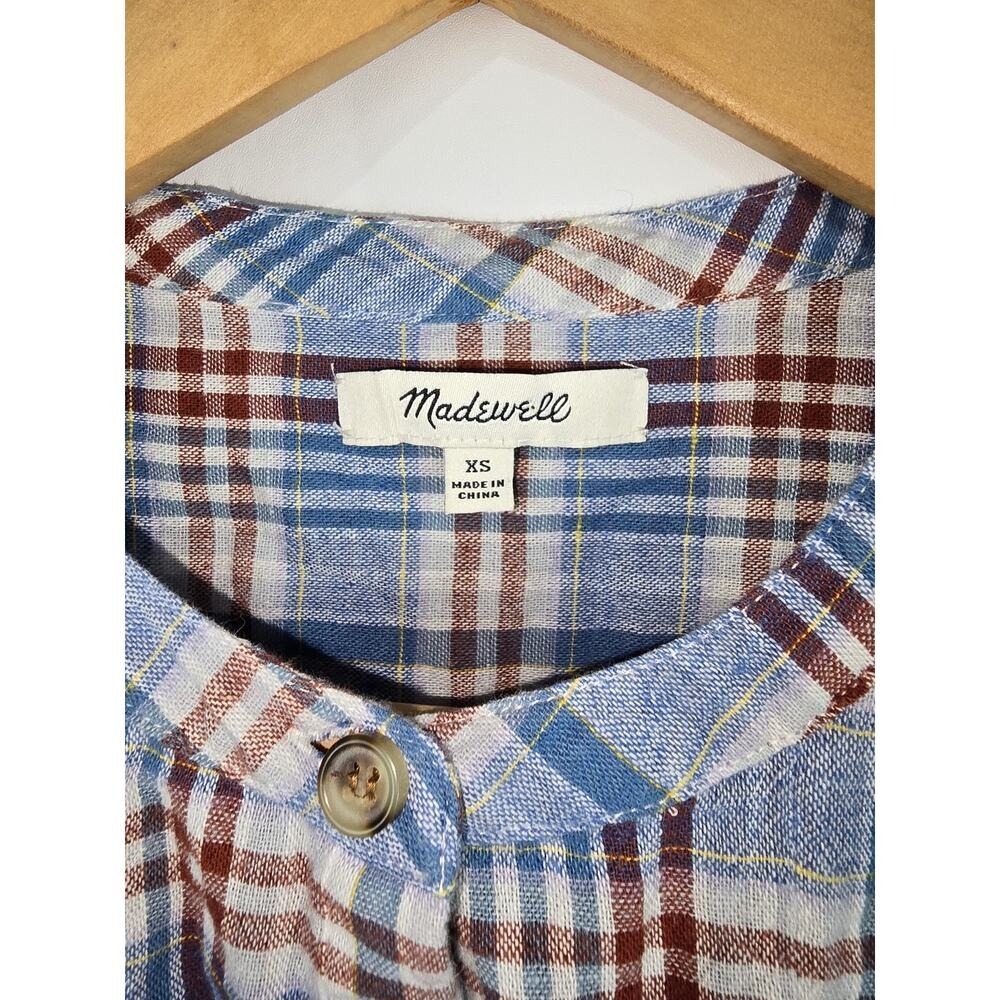 Madewell Leyfields Womens XS Popover Plaid Blouse Casual Preppy Blue - Picture 2 of 5